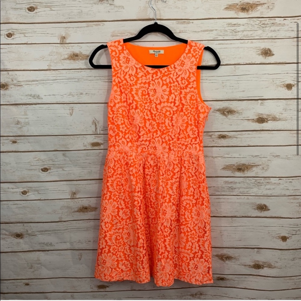 Madewell Orange Lace Blossom Crochet Tank Dress